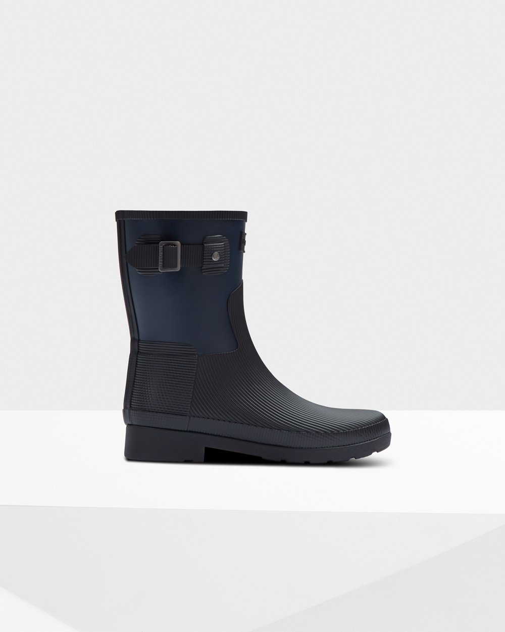 Hunter Refined Texture Block Slim Fit For Women - Short Rain Boots Navy/Black | India EQADL8629